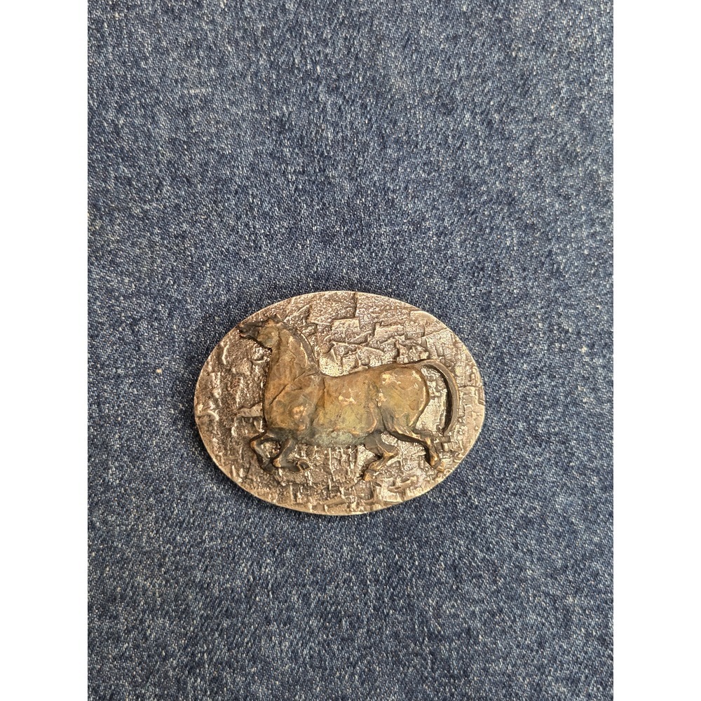 Rare Vintage Womens Handmade Brass Stallion Belt Buckle